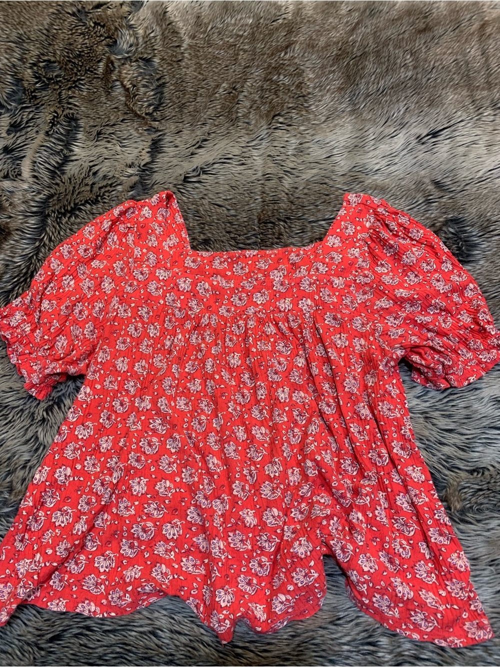 Lucky Brand red floral square-neck peasant blouse Size XL